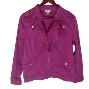 Vintage Monroe and Main Fuschia Ruffle Zip Up Moto Jacket Size XL